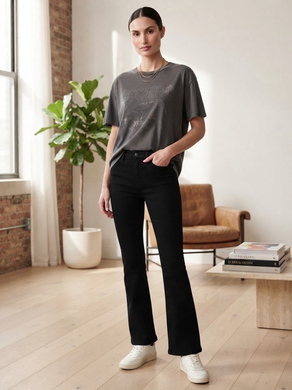 HALARA Black High-Rise Flare Jeans